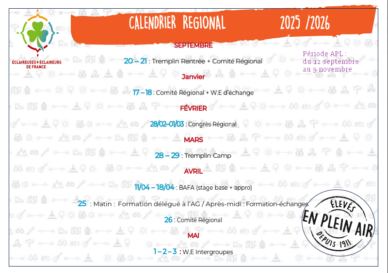 Calendrier Régional 2025-2026